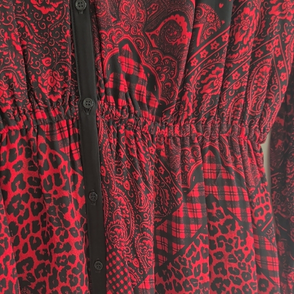 The Kooples Red and Black Geometric Long Sleeve Dress - Picture 6 of 9